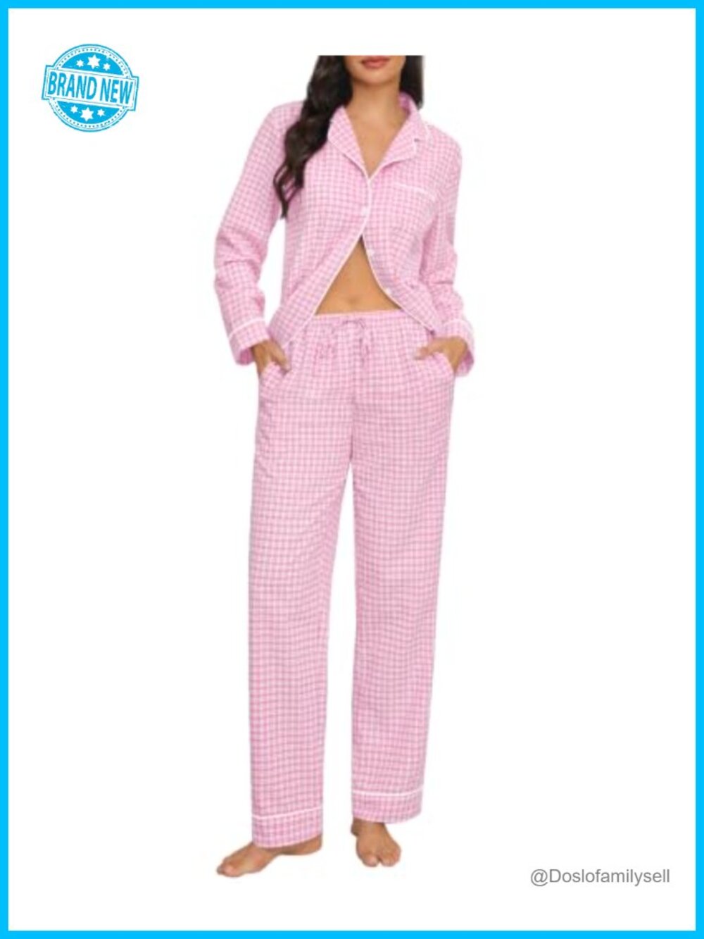 Women's Cotton Pajama Set Long Sleeve Button Down Striped Sleep Set